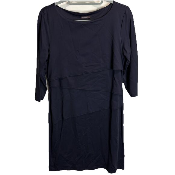 J. McLaughlin Nicola 3/4 Sleeve Black Layered Shift Dress Catalina Cloth Large - Picture 1 of 6
